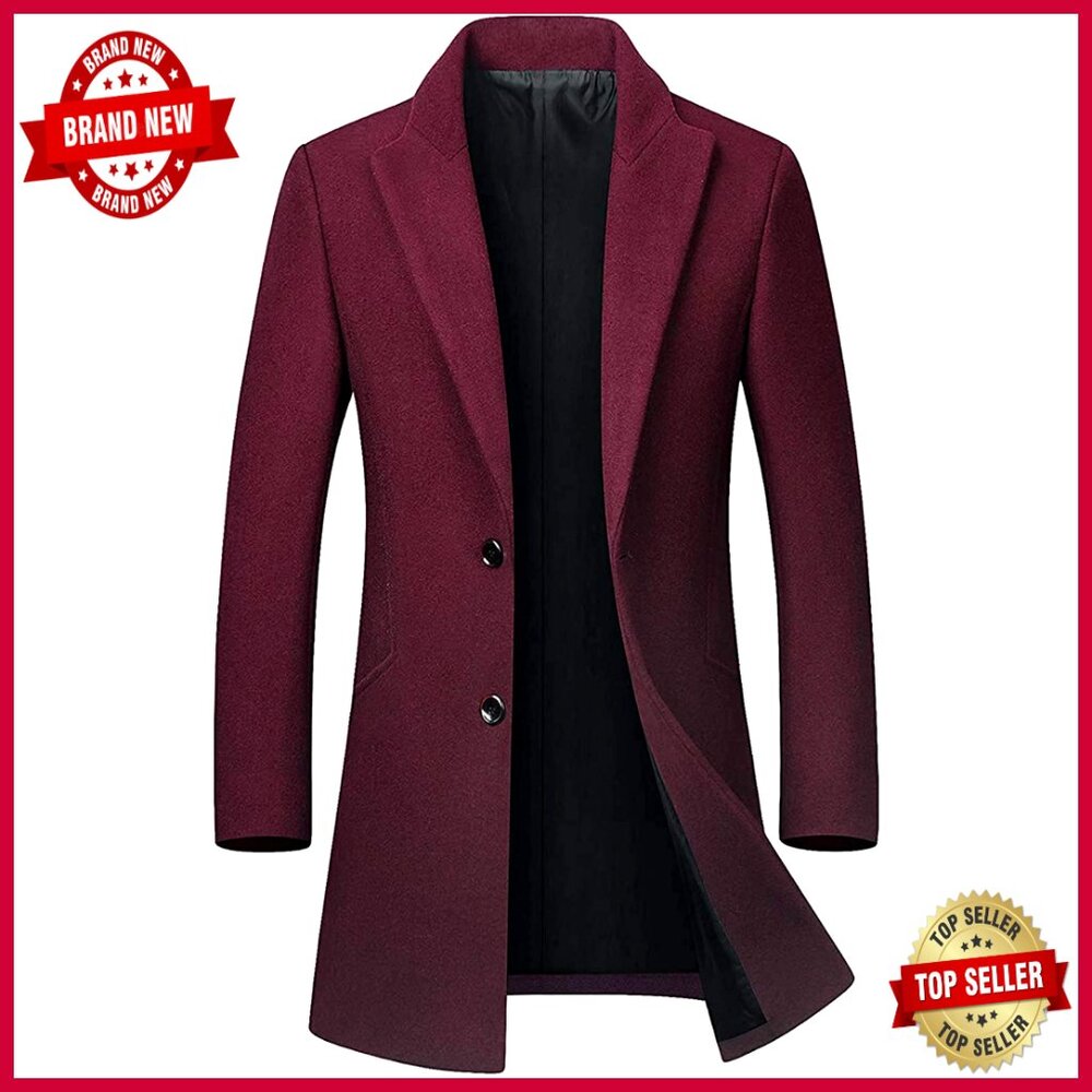 Mid-Length Wool Blend Top Coat Classic Slim Fit Business Casual Winter